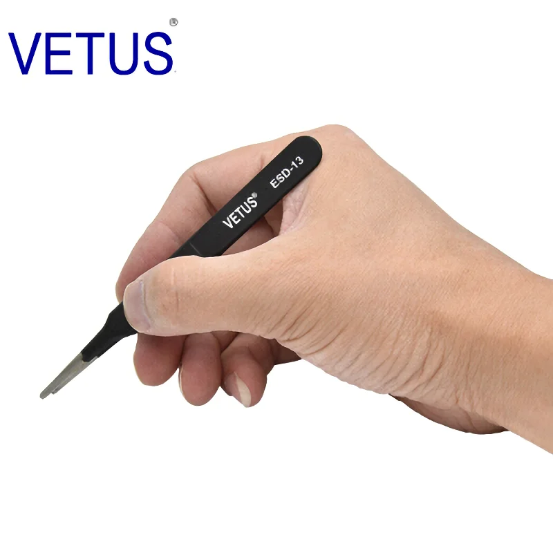 VETUS Original ESD Series ESD-13 (120mm) Anti-static High-precision Stainless Steel Tweezers Anti-acid Alkali Resistant Pincers