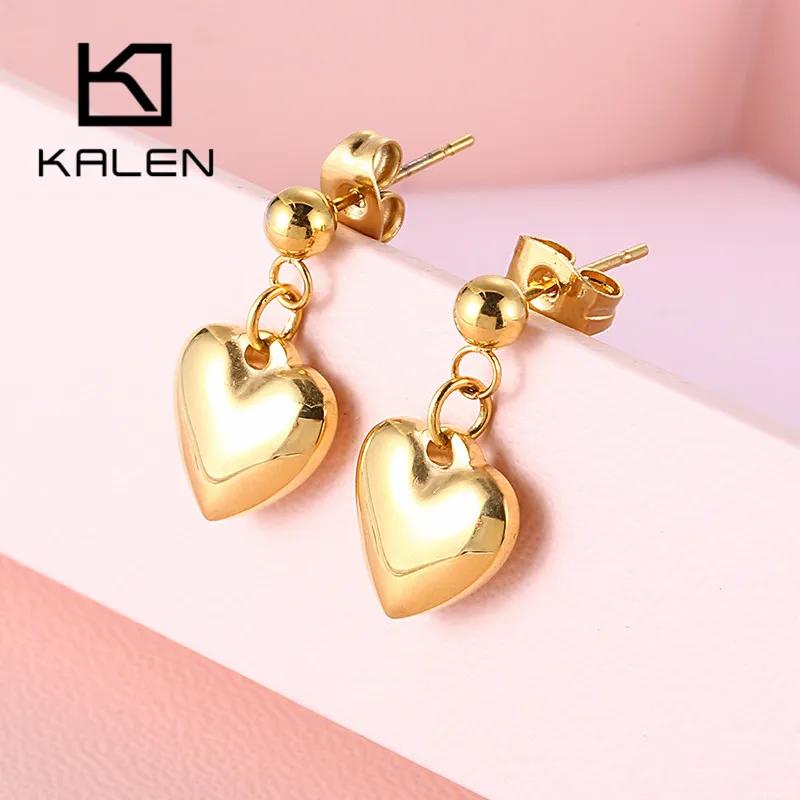 KALEN Romantic Women Mini Heart Drop Earrings Fashion Gold Color Stainless Steel Wedding Jewelry Boucles Doreilles Femme