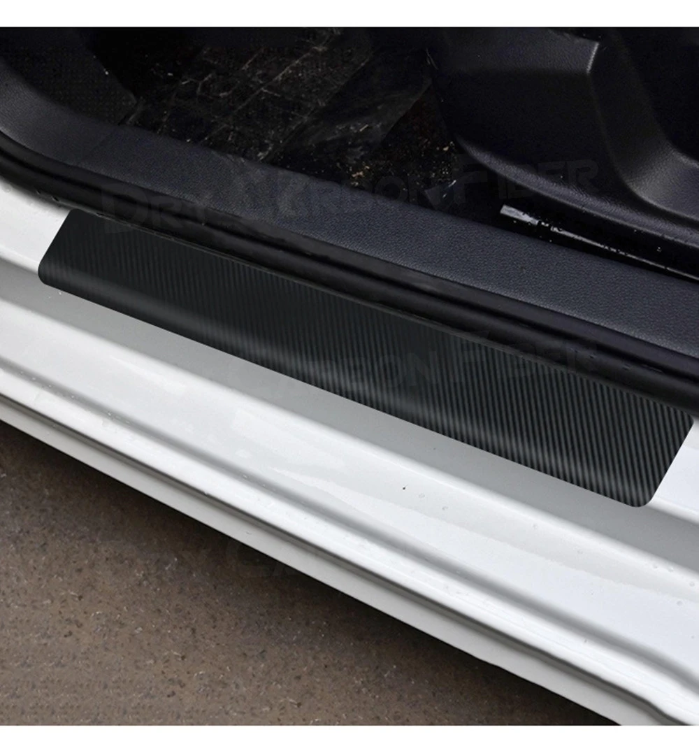 4Pcs Car Door Sill Protector Door Sill Scuff Plate Carbon look Stickers Cover Door Anti Scratch for Cars SUV with Small Scraper