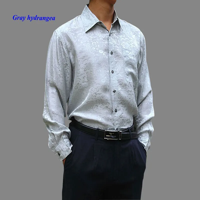 OEM silk shirts,100% silk male long-sleeve shirts,19 momme of pure silk jacquard casual shirt men,with gift mask