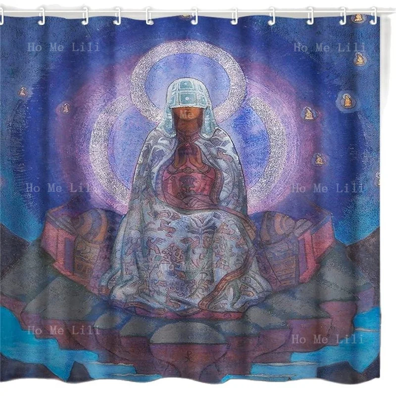 Mother Of The World By Nicholas Roerich Purple Meditation Home Art Paintings Pictures Shower Curtain With Hooks For Bathroom