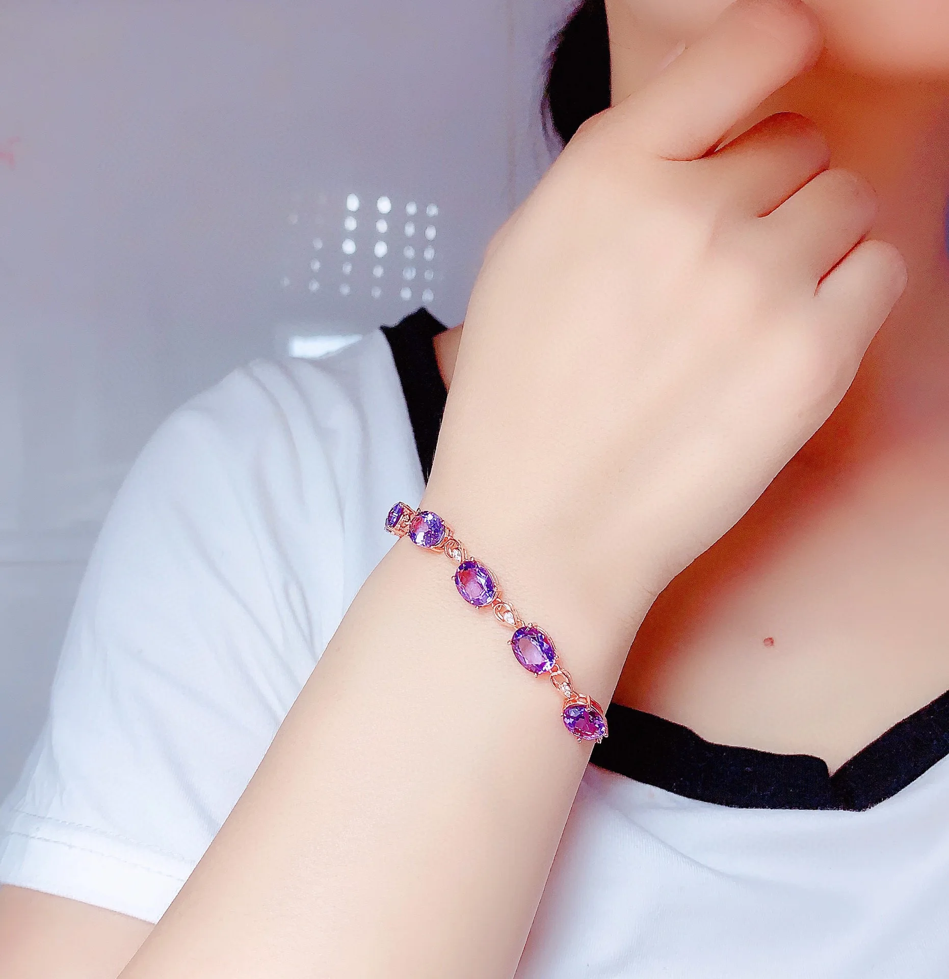 New Fashion Imitate Amethyst Rose Gold Color Treasure Luxury Purple Crystal Stone Bracelet For Women Fine Jewelry Christmas Gift