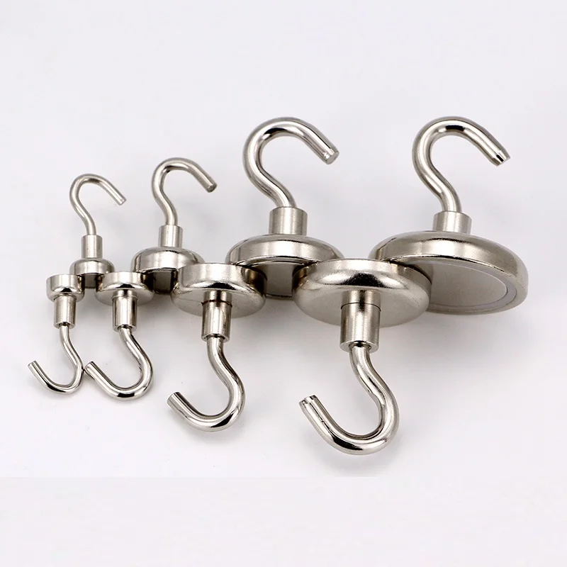 

100Pcs/Lot Magnetic Hooks Powerful Hook Magnet Holder 10kg Suction Wall Hook Holder Support Hardware Magnetic Tool Silver