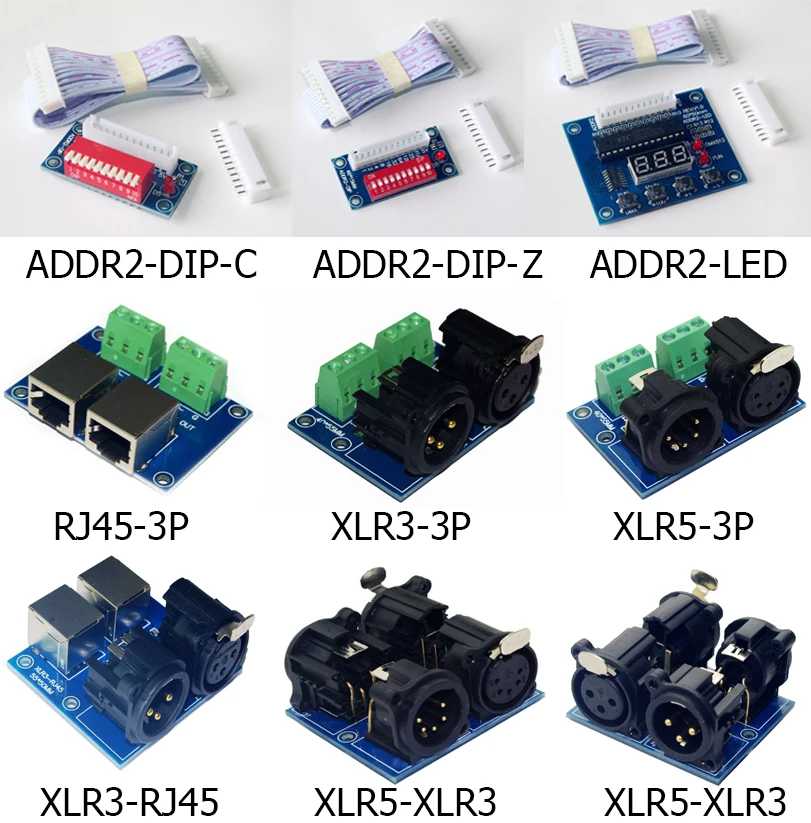 

Wholesale Terminal Adapter 5 core XLR to 3 core XLR, XLR5-3P/XLR3 XLR3-3P/RJ45 ADDR2-DIP-Z/C/LED CH LED DMX512 Dimmer LED Decode