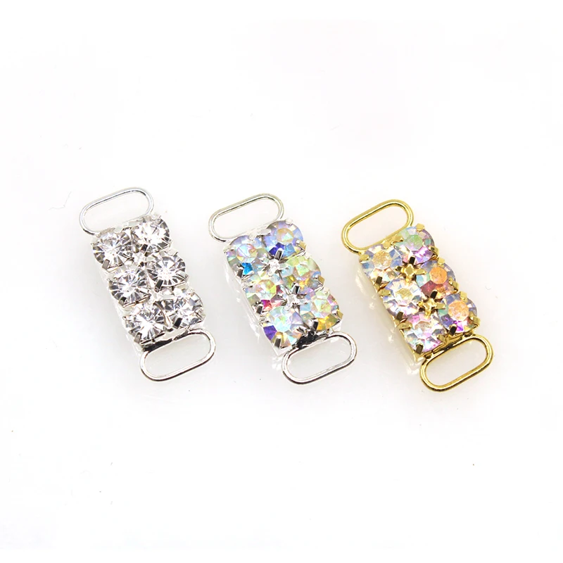 10pcs/lot 10 Style Rhinestone Buckles for Ribbon Craft Sewing Metal Brass Diamond Crystal Button for Wedding Decorative