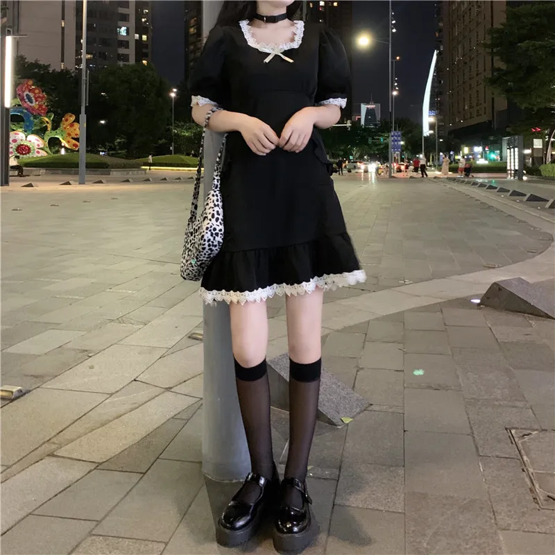 Abito Lolita dolce carino Kawaii ragazze cameriera Vintage volant vestito donna vittoriano gotico Steampunk manica a sbuffo pizzo Lolita abiti