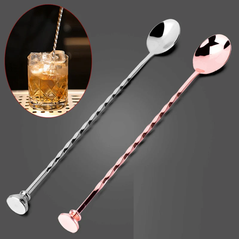 Double-headed Stainless Steel Bar Spoon, Stalk Picks Shaker, Wine Coffee Stickers Spoon Long Bartender Whisks Bar Tools