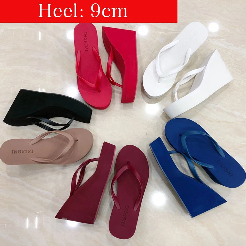 Women Flip Flops Super High Heels 9cm Sexy Woman Wedge Sandals Fashion Causal Beach Slippers Anti-slip Thick Sole Slipper Female