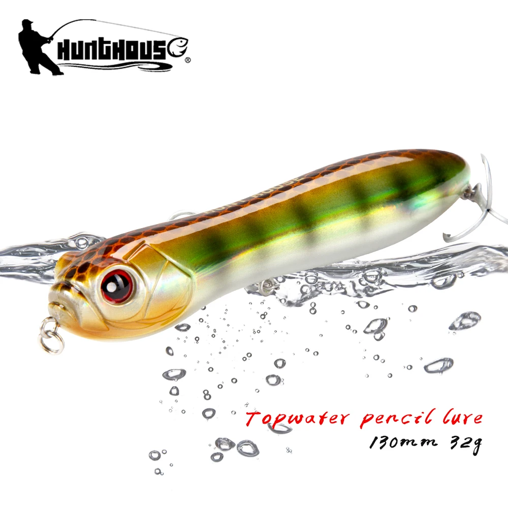 Hunthouse Pencil Fishing Lure surface darter bait 9cm top quality Pencil fish Bass Pike lure Crazy snake head Holographic