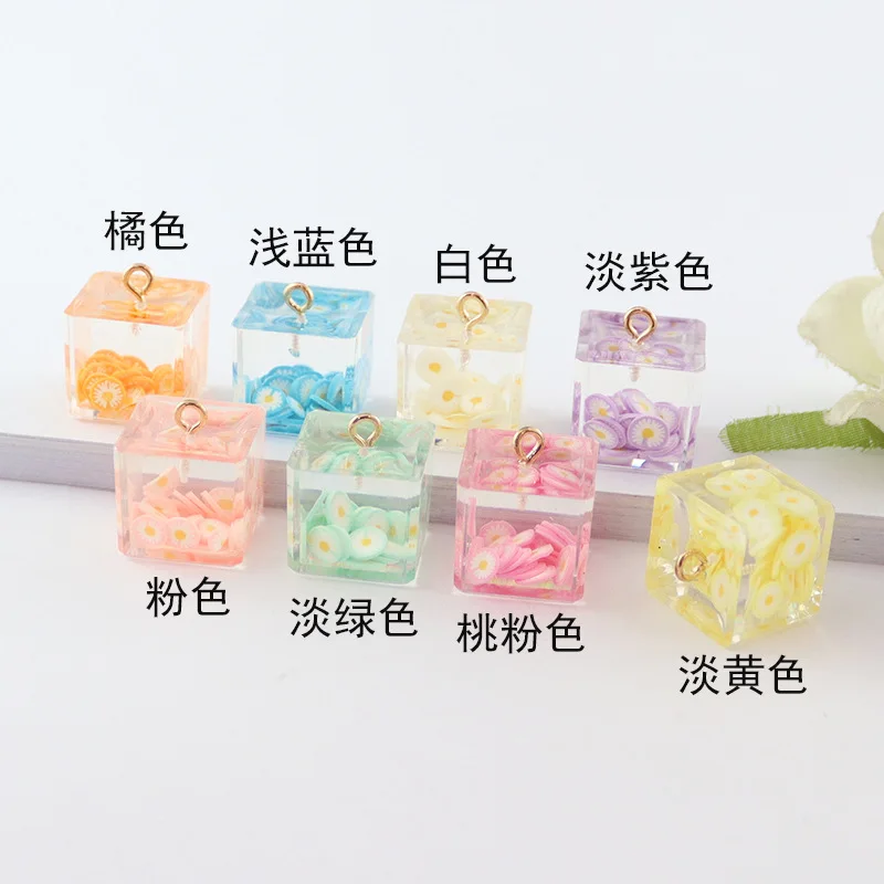 20pcs Creative Transparent  lovely square flower resin bottle pendants Earrings Drop drifting bottle  charm Ear Studs tag DIY