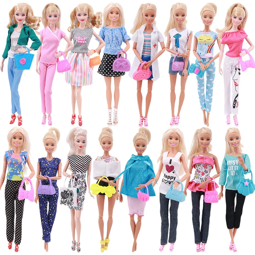 2Pcs/Set Doll Clothes Outfit+Bag Parcel Dress Skirt Casual Daily Wear Accessories Clothes for Barbies Doll Kids Russia Girl` Toy