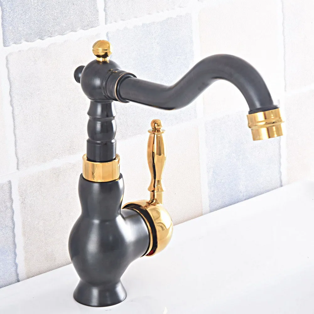 

Kitchen Wet Bar Bathroom Vessel Sink Faucet Black Oil Rubbed Bronze Gold Color Brass Swivel Spout Mixer Tap Single Hole msf791