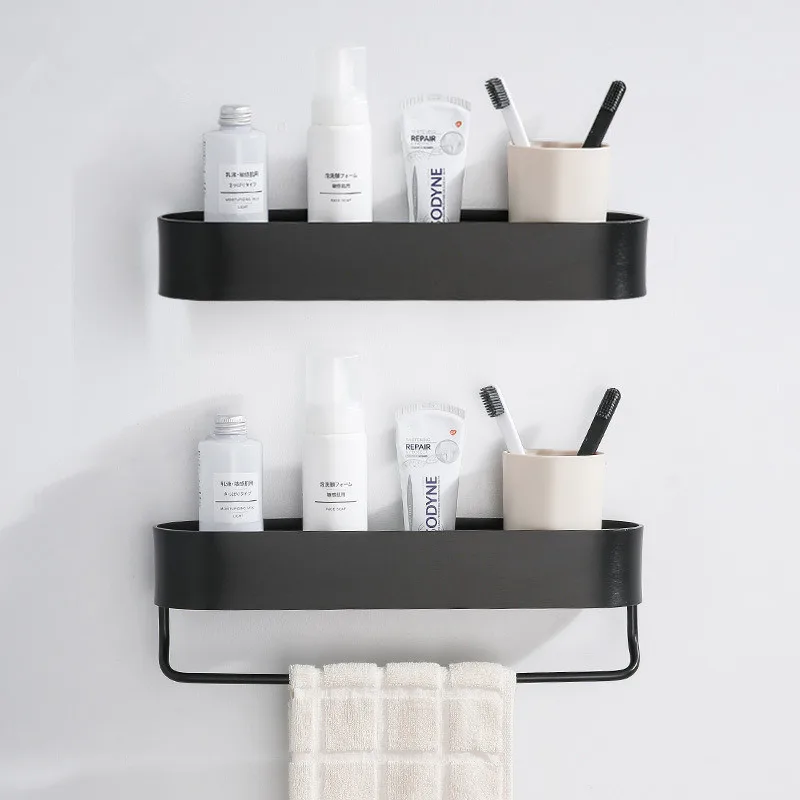 Bathroom Shelf Aluminum Shower Shelf Nail Free Shower Shelf Black Silver Storage Suction Basket Storage Rack Bathroom Accessory