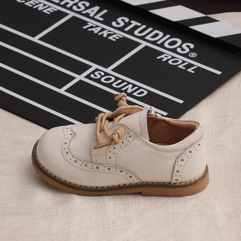 New Spring Autumn Children Genuine Leather Shoes Boys Girls Retro Single Shoes Baby Soft Tendon Bottom Full Cowhide Shoes