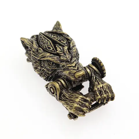 황동 Paracord 비즈 늑대 머리 버클 EDC 남자의 성격 액세서리 팔찌 DIY 잠금 키 체인