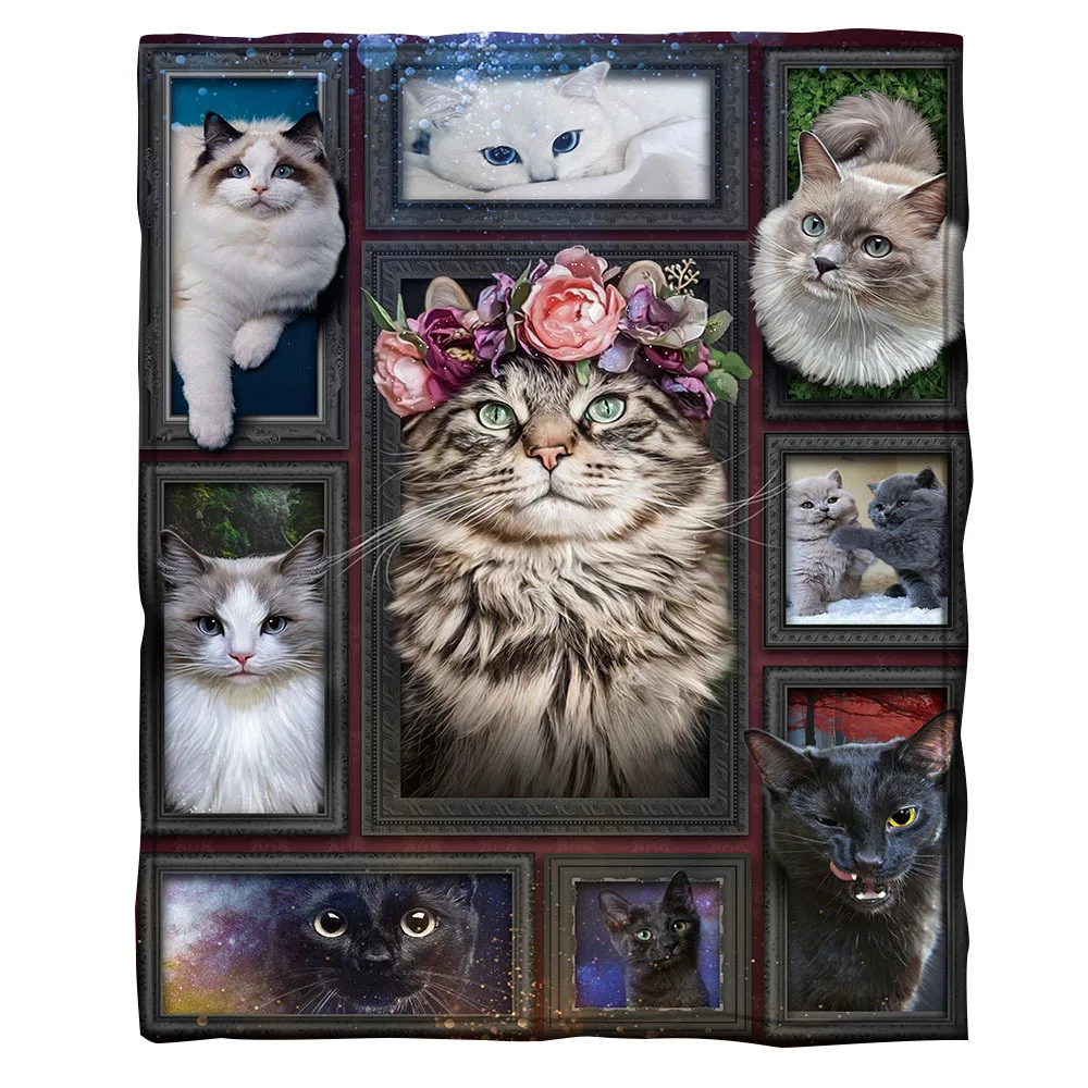 

Флисовое одеяло с 3d рисунком кота для кровати, густое одеяло для пешего туризма и пикника, модное покрывало, одеяло из шерпы, Прямая поставка 02