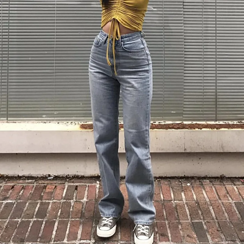 

Woman Jeans High Waist Clothes Wide Leg Denim Clothing Blue Streetwear Vintage Quality Nice Vogue Harajuku Straight Pants
