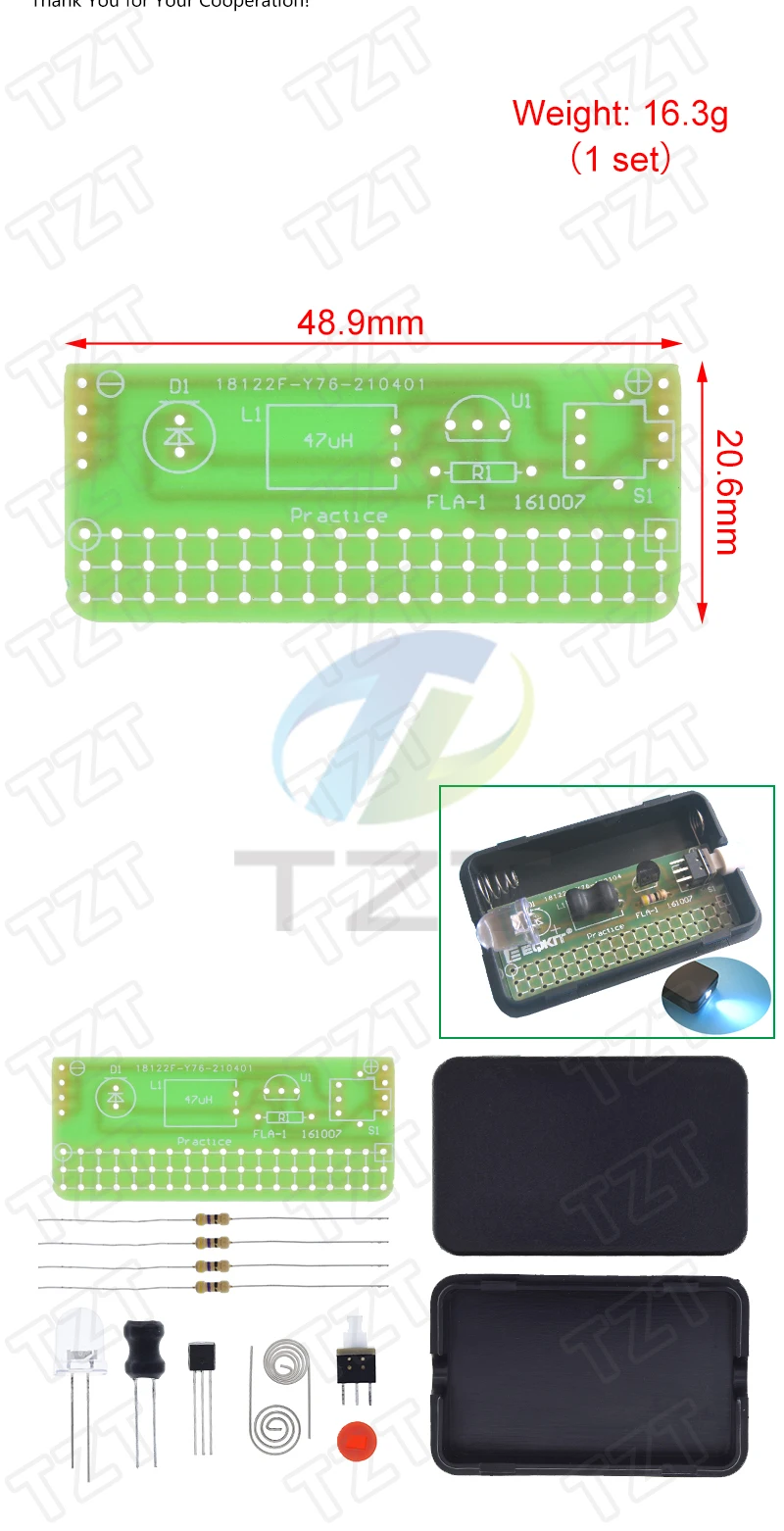 TZT 1/3PCS Großhandelspreis 1 Set FLA-1 Einfaches Taschenlampen-Kit DIY-Modul 1,5V 55x35x11,5mm Präzise für DIY-Kits – Detail 3