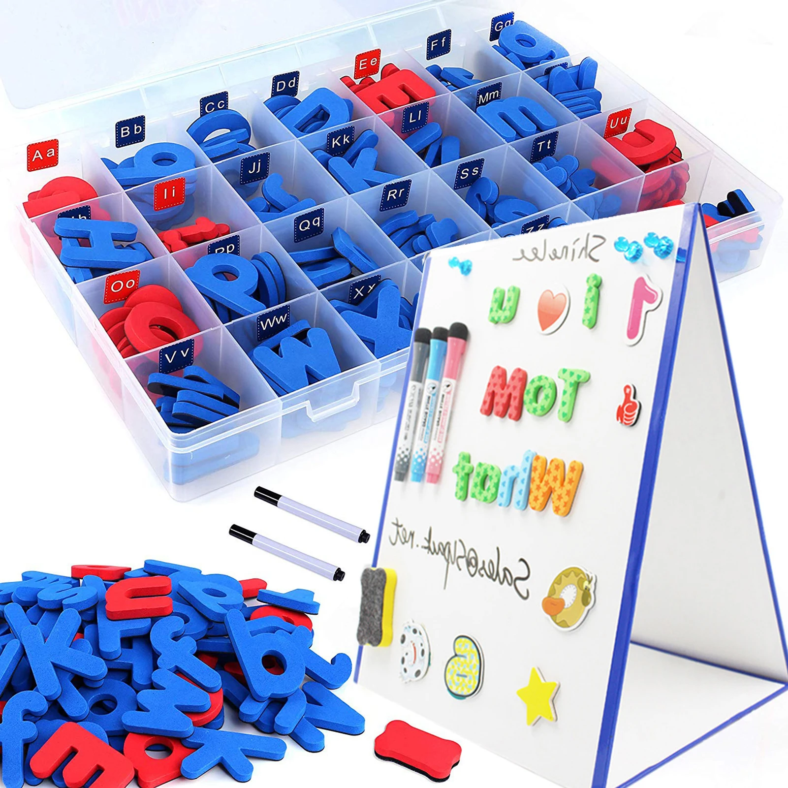 Magnetic Letters Kit Alphabet Magnets Toy 238 Pcs ABC Foam Large Double-Side Magnet Board Pen Board Eraser Storage Box Refridge