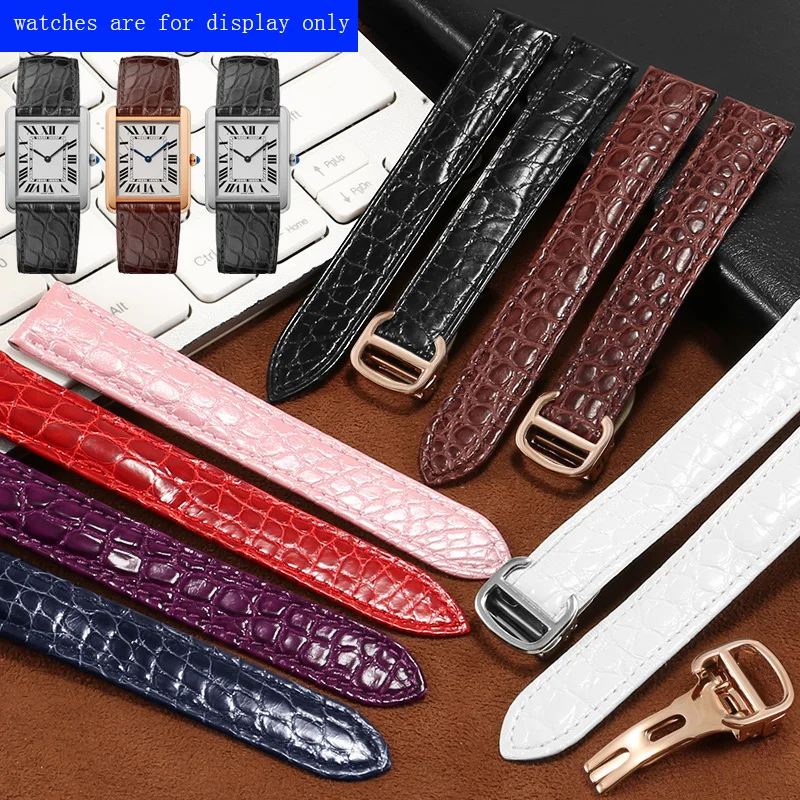 Double Tail Crocodile Leather Strap 14 16 18 20 22mm Black Purple With Folding Buckle Wristband For Tank Solo Watch Accessories