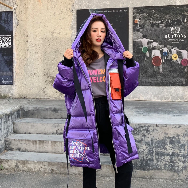 2023 Hooded White Duck Down Coat Winter Jacket Women High Quality Long Pocket Fashion Warm Parkas Female Streetwear Clothing New