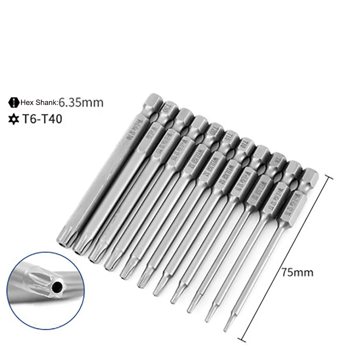 1Pcs Length 75mm 1/4 inch Hex Shank Torx Head Screwdriver Bits T6-T40 Magnetic Tamper Proof Security Drill Bit