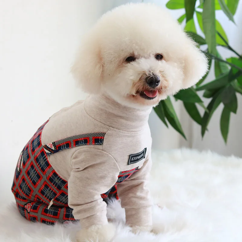 Pet Dog Jumpsuit 100%Cotton Puppy Clothes Overalls Rompers Outdoor Fake Two Pieces Dungarees Suit For Small Dogs Pajamas Poodle