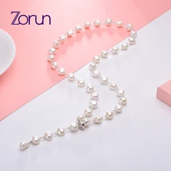 Zorun Real Natural Freshwater Pearl  Fashion/Fine Sweater Chain  Necklace Jewelry 8-9mm Good Sale for Women Party New Design
