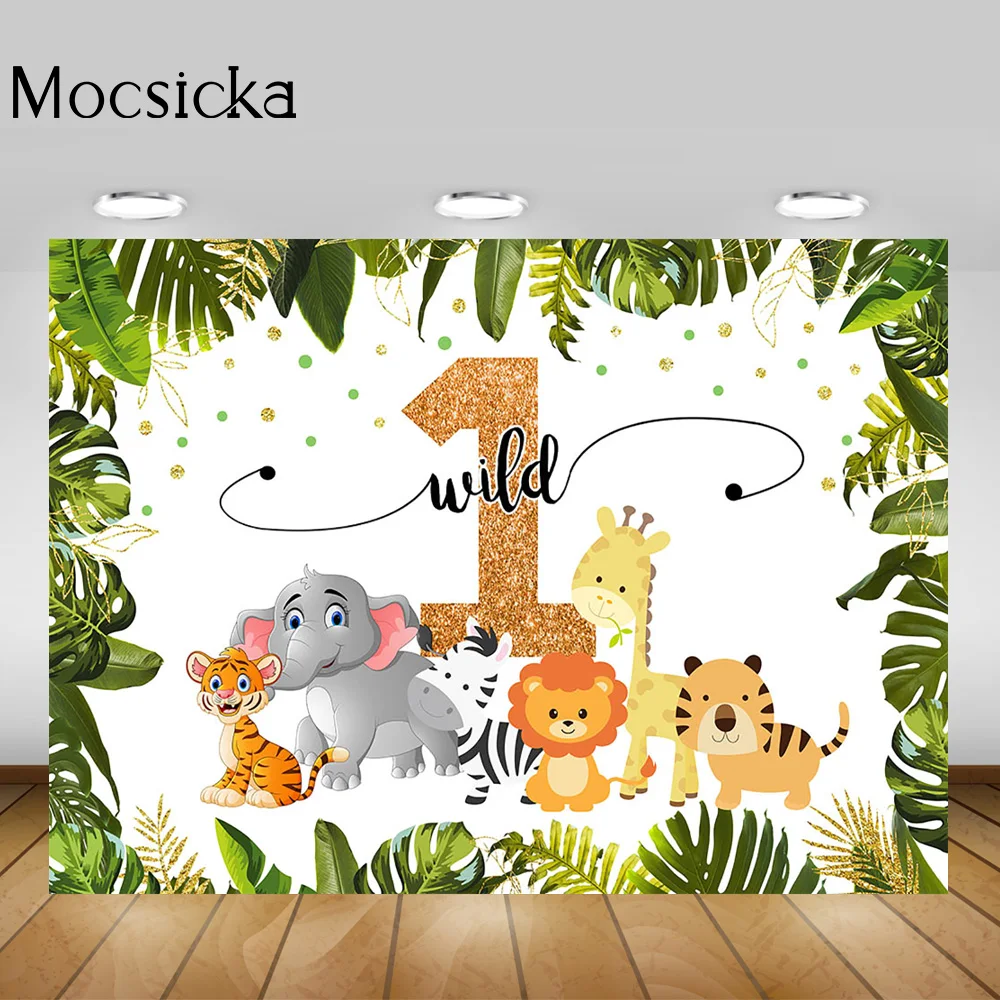 Animals Wild One Backdrop Jungle Leaves Safari 1st Birthday Party Background Woodland Newborn Baby Dessert Table Decorations