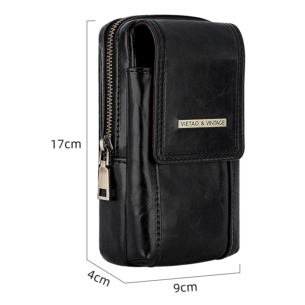 VIETAO-Outdoor Large Capacity Mobile Phone Wallet, Pockets with Hooks and Belts, Vertical PU Leather Bag