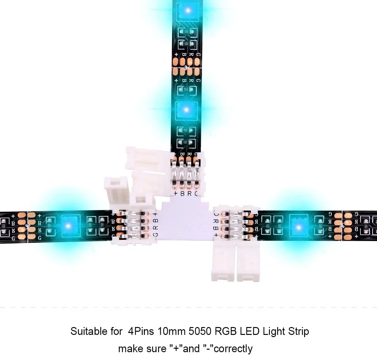 5050 4Pin LED Strip Connector Kit - 10mm RGB LED Connector Kit Includes RGB Extension Cable