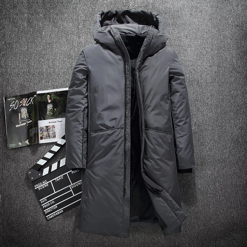 

2021 Winter New Thick Men's White Down Jacket Fashion Brand Clothing Hooded Black Gary Long Warm White Duck Down Coat Male Coats