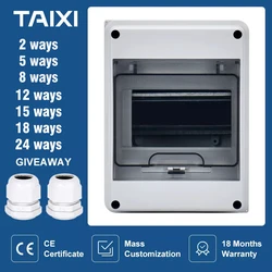 TAIXI HT 2/5/8Ways Outdoor Waterproof Electrical Distribution Box Circuit Breaker MCB Power Plastic Junction Wire Box IP65
