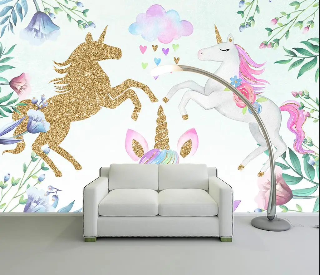 Benutzerdefinierte Größe Wandbild Rosa Flamingo Einhorn Wandbild Kinderzimmer Prinzessin Zimmer Tier dekorative Malerei Fotos 3D Tapete