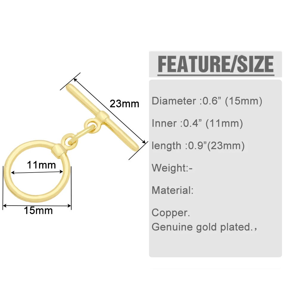 OCESRIO Trendy Toggle Round Clasps for Jewelry Making Genuine Gold Plated Copper Fastener Connectors for Jewelry cnta069