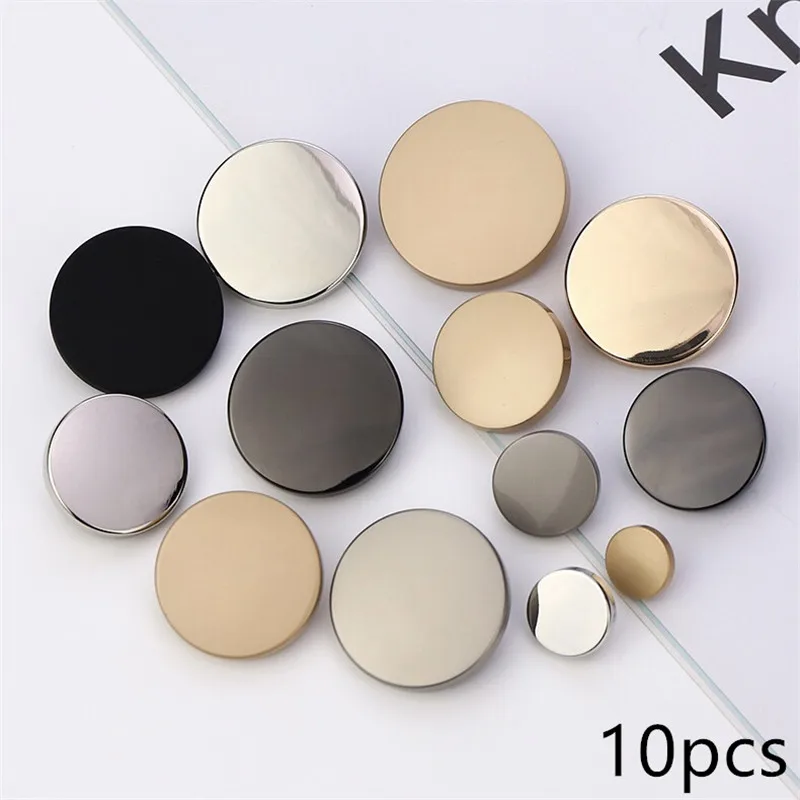 10pcs 10/15/20/25mm Simple Fashion Metal Buttons for Clothing Sewing Golden Shirt Buttons for Needlework Balck Clothing Buttons