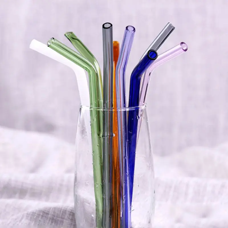 Reusable Glass Straws Colorful Drinking Straw Eco-friendly High Borosilicate Glass Straw Glass Tube Party Favor Bar Drinkware