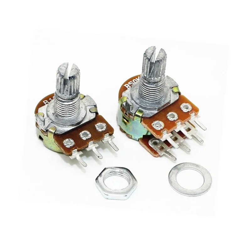 5pcs WH148 B1K B2K B5K B10K B20K B50K B100K B500K 6Pin 15mm Shaft Amplifier Dual Stereo Potentiometer 1K 2K 5K 10K 50K 100K 500K