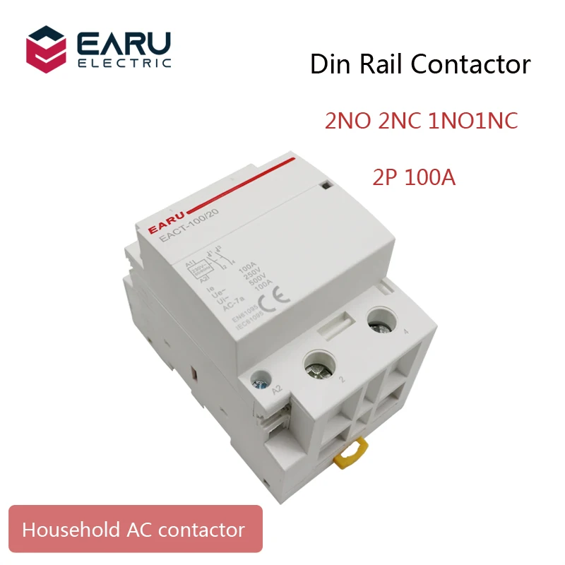 

2P 100A 220V 230V 50/60Hz Din Rail Household AC Modular Contactor Switch Controller 2NO 2NC 1NO 1NC DIY Smart Home House Hotel