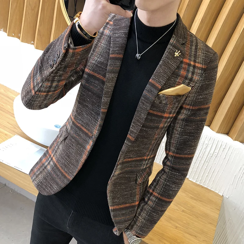 2023 New Arrival Brand Clothing Spring Suit Jacket Men Plaid Fashion Slim Male Suits Casual Blazers Dress Coat