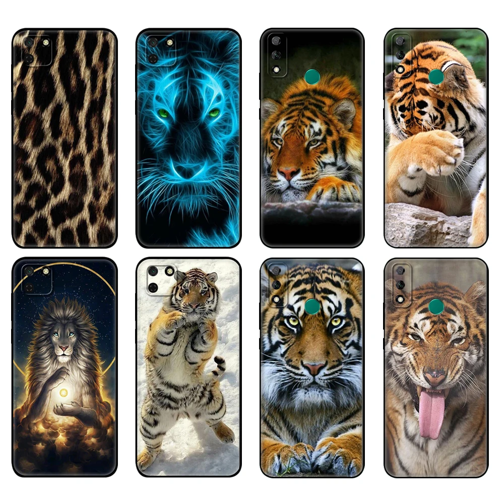 Black tpu Case For Huawei Y9S Y6S Y8S Y5P Y7P Y8P Case For Huawei Y5 lite Prime 2018 Y6 2019 Cover Fashion Tiger Leopard lion