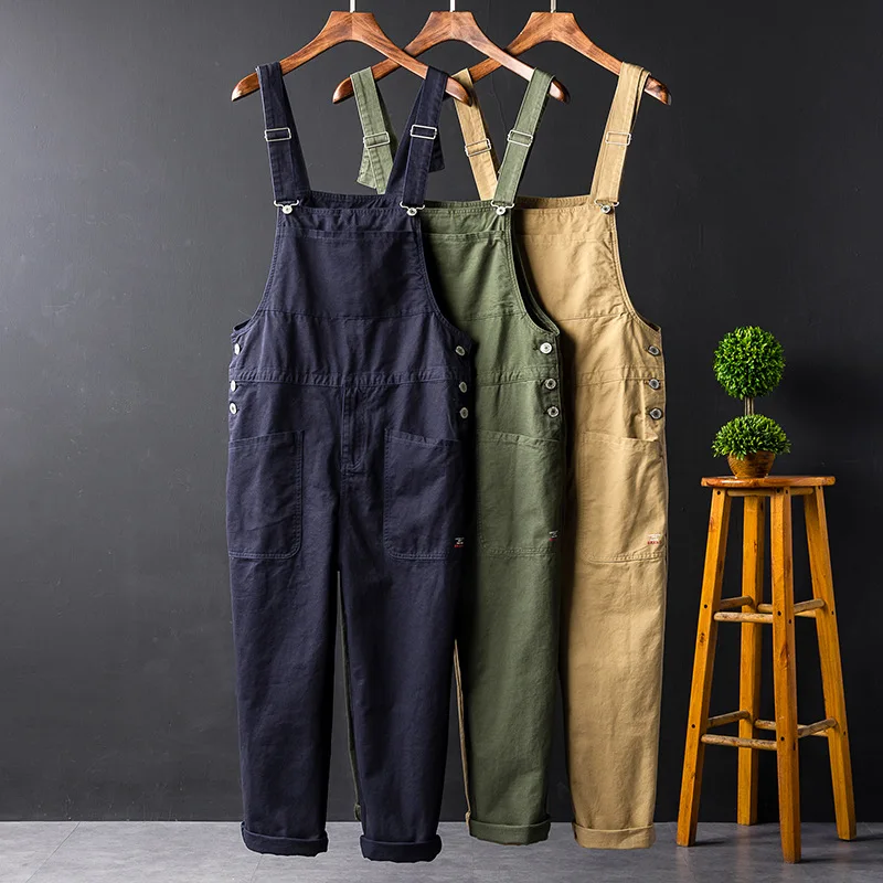 Fashion Vintage Harajuka Mens Long Sleeve Cargo Overalls Streetwear Rompers Mens Jumpsuit Fashion Loose Casual Plus Size S-4XL