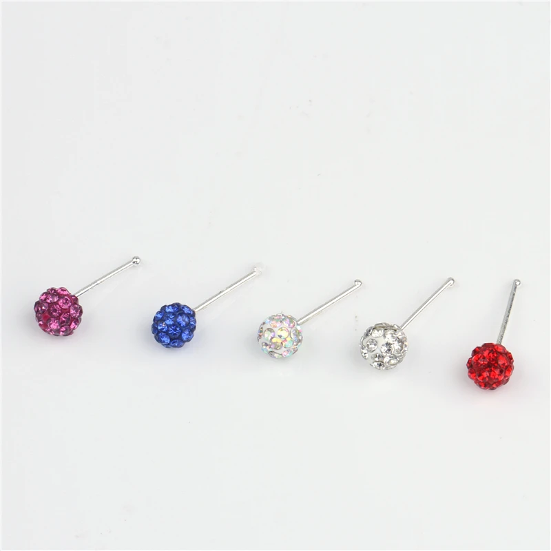 20pcs Rhinestones Crystal Ball Nose Studs Set Fireball Nose Pin Ball End Pave Bead Nose Ring Studs