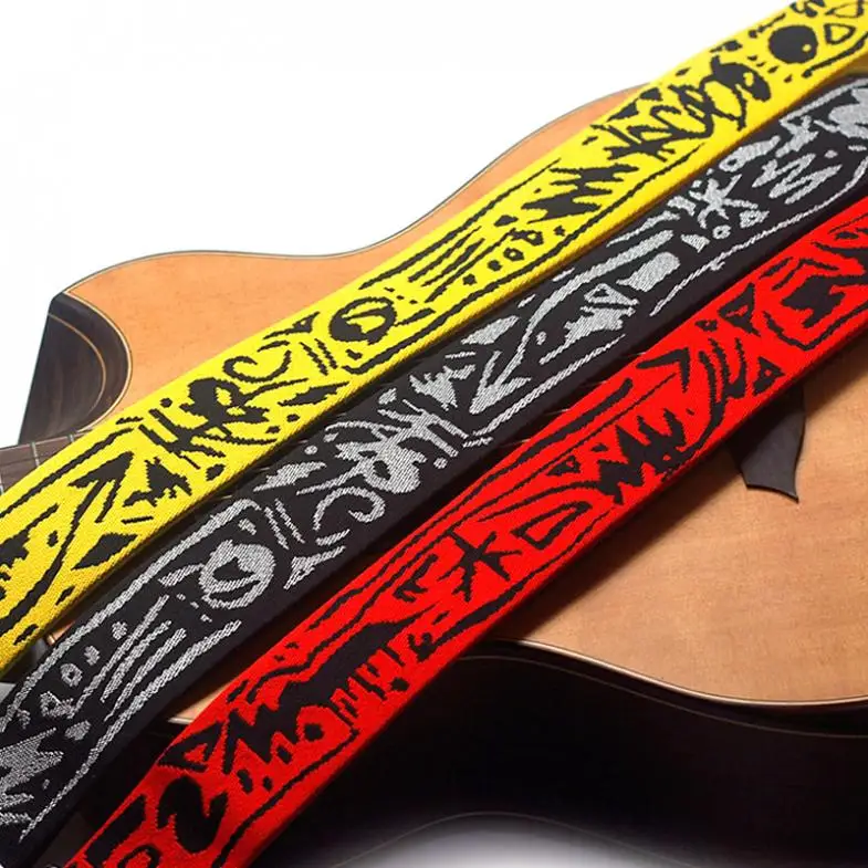 Pure Cotton Embroidery Double Fabric Guitar Straps with Genuine Leather Ends for Acoustic Electric Guitar Bass
