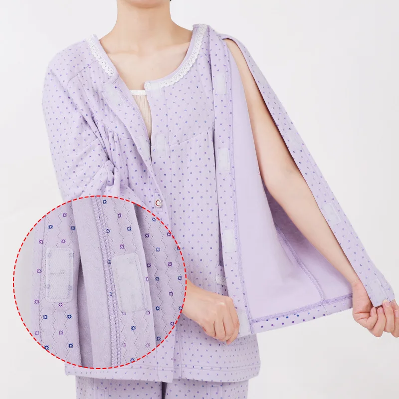 Cotton Paste Nursing Clothes Easy To Wear Off Spring Autumn Air Layer For Gown Bedridden Elderly Pajamas Sleepwear