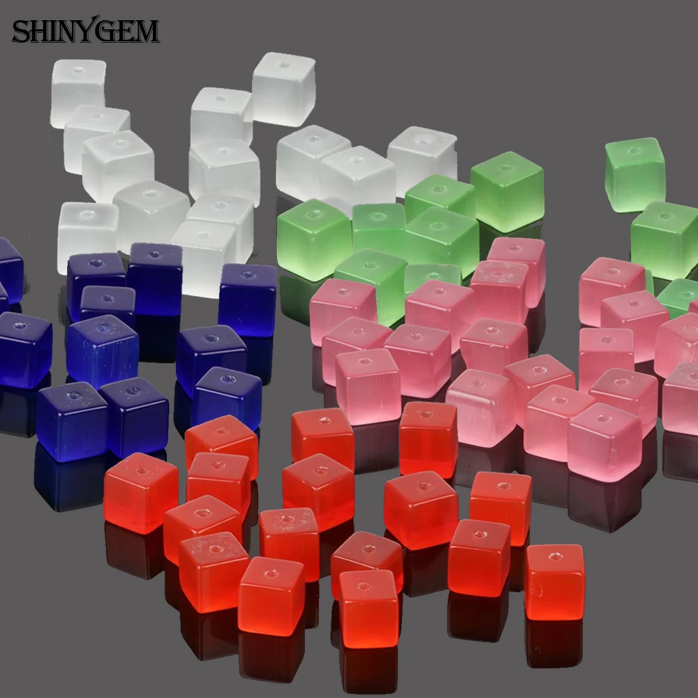 ShinyGem 50pcs 4mm-8mm Cat Eye Cube Bead Mix Random Colors Gradient Fluorescence Tiny Natural Stone Beads For DIY Jewelry Making