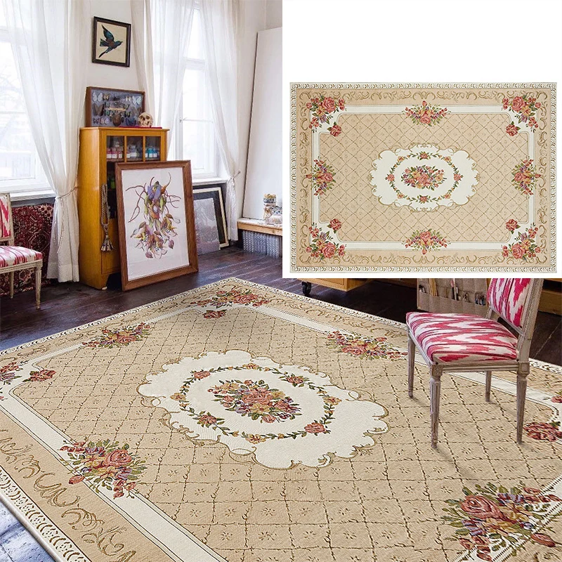 Light Green Classic Europe Style Living Room Carpet Woven Jacquard Rug Study Sofa Non-slip Floor Mat Flower Carpets for Bedroom