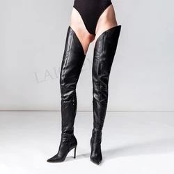 LAIGZEM Trendy V Cut Women Crotch High Boots Faux Leather Heeled Boots Thigh High Shoes Woman Botas Mujer Laigzem Size 45 46 47