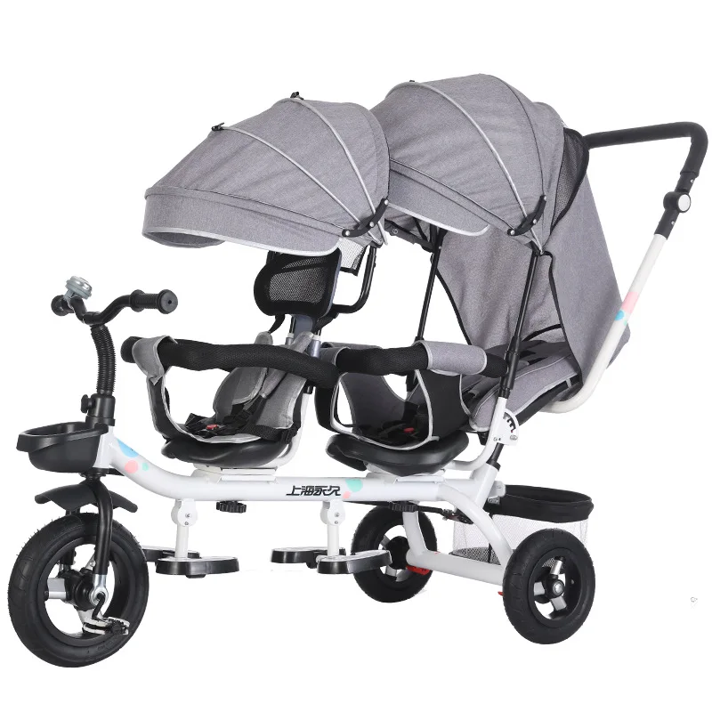 double-twin-rotatable-tricycle-baby-strollers-universal-travel-baby-pram-children-double-seat-crriage-kids-push-trike