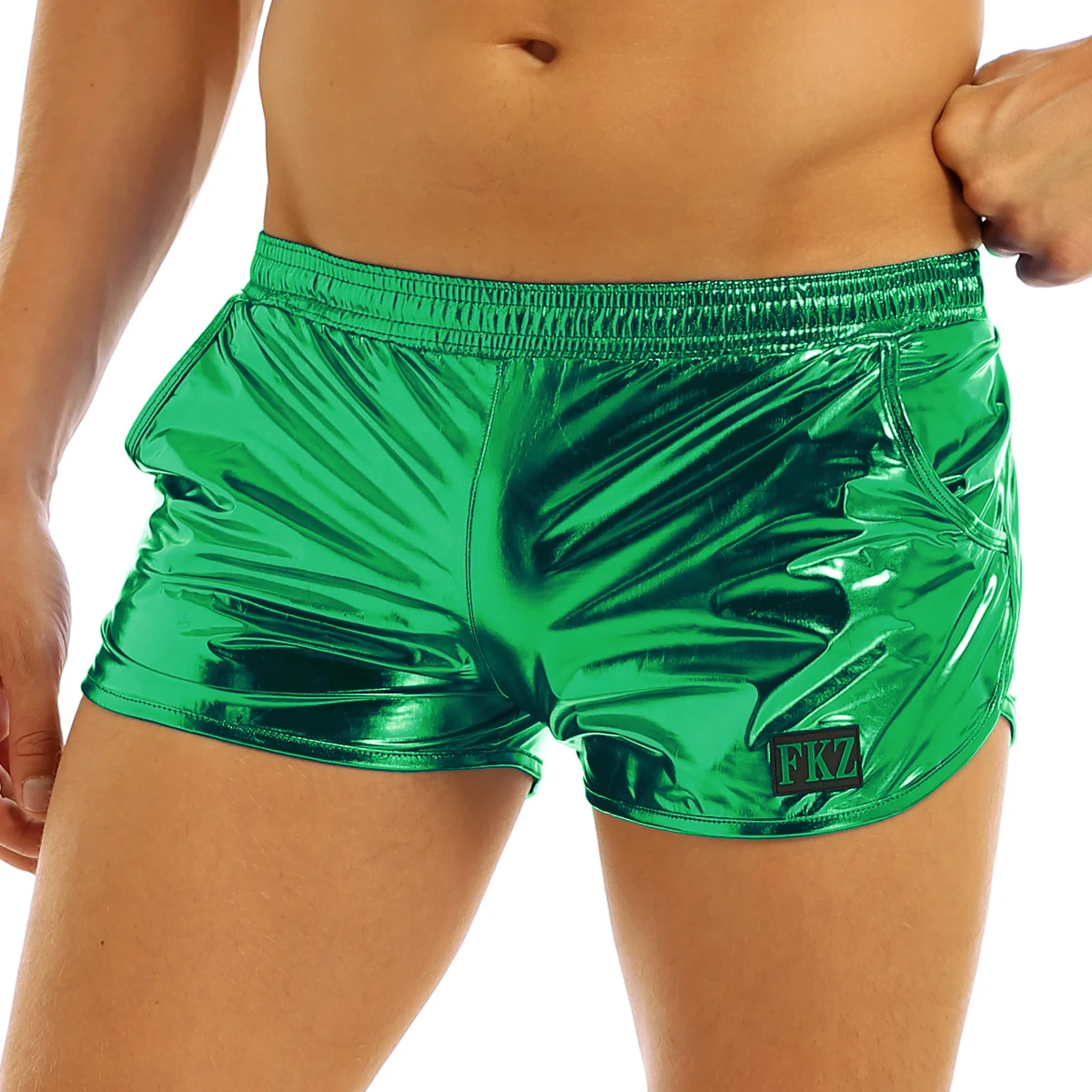 iiniim Mens Shiny Metallic beach Pool Night Club Party Shorts Boxer Shorts Performance Show Clubwear Costume Swimming Trunks